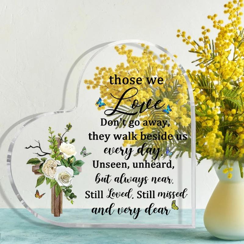 2D FlatAcrylic Heart Sympathy Memorial Gift Desktop Decoration Plaque, Home Decor Plaque Hanging Wall Art Decorative Garden Decoration for Room Door S
