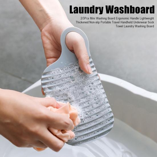 2/3Pcs Mini Washing Board Ergonomic Handle Lightweight Thickened Non-slip Portable Travel Handheld Underwear Sock Towel Laundry Washing Board