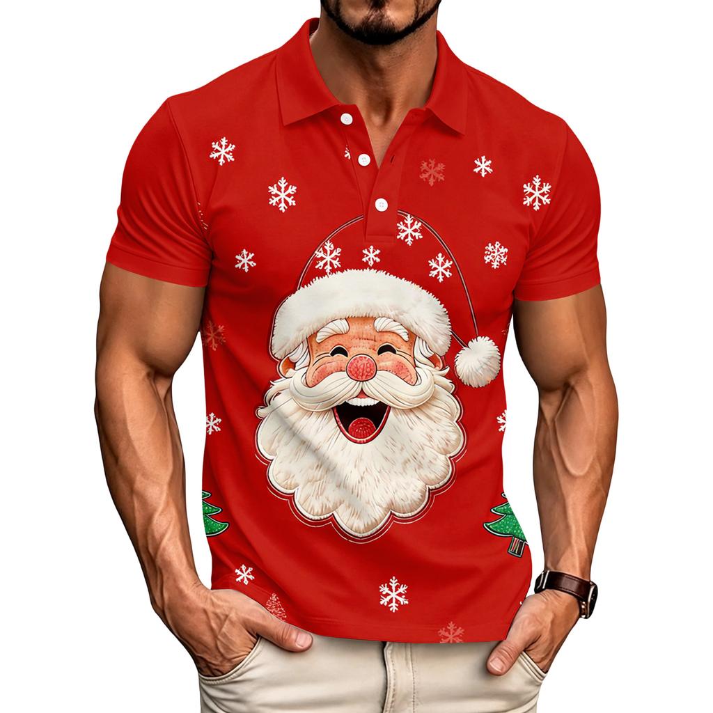 Men's Casual Short Sleeve Shirt with Christmas Print and Loose Fit for Holiday