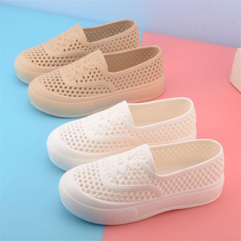 White Mesh Breathable Flat Bottom Anti Slip Women's Work Shoes Comfortable Summer Plastic Rain Shoes