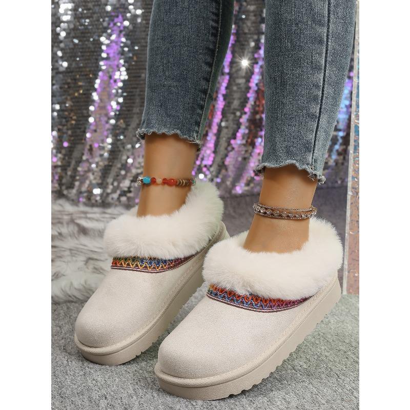 2025 Plus Size Winter New Arrival Comfortable Chunky Sole Padded Toe Ethnic Style Slip-On Snow Boots Cotton Boots for Women
