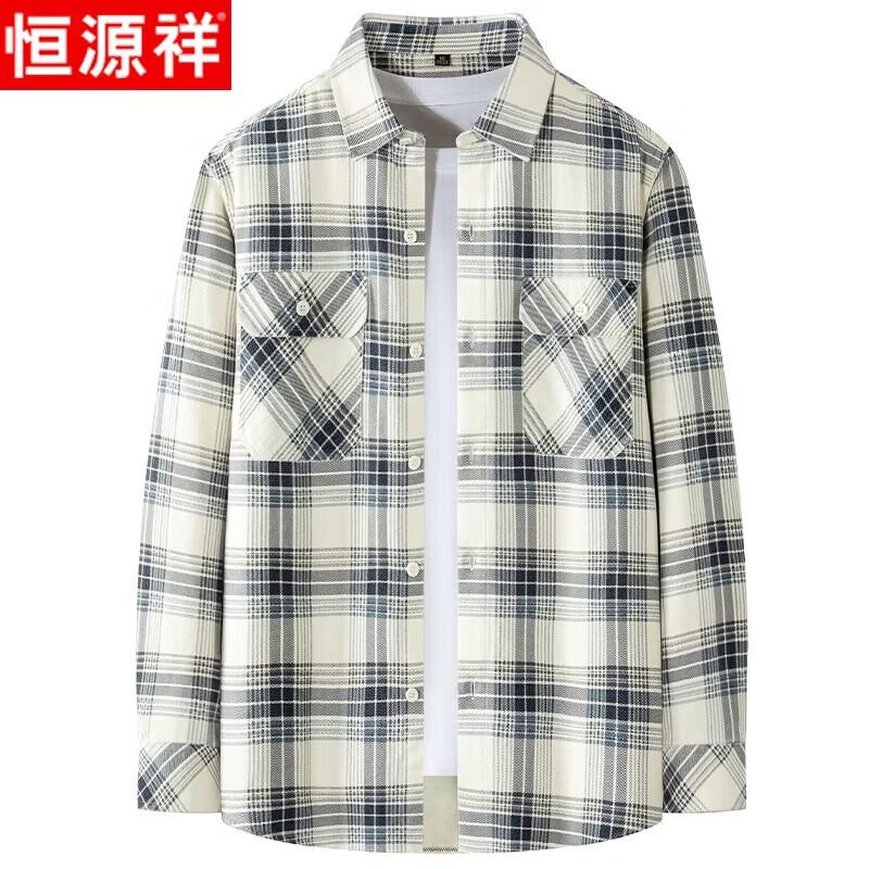 

Hengyuanxiang Men s Casual Plaid Long-Sleeve Shirt 54/2XL