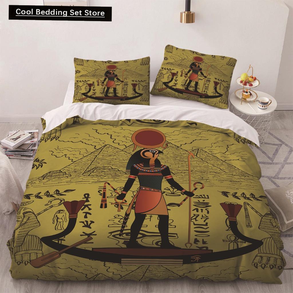 Africa Egypt King Queen Duvet Cover Egyptian Pharaoh Bedding Set for Teens Adults Ancient Frescoes 2/3pcs Polyester Quilt Cover