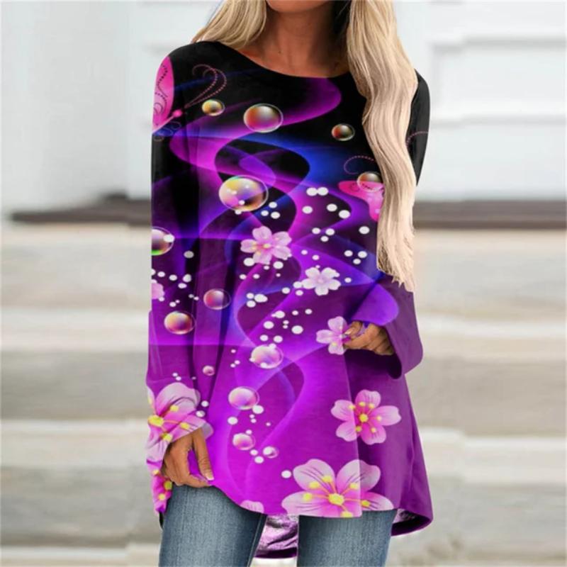 Floral 3d Print T-shirts Women Fashion T-shirt Long Sleeve Tops Tees Summer Long Tops Ladies Camisetas Butterfly Tshirt Girl