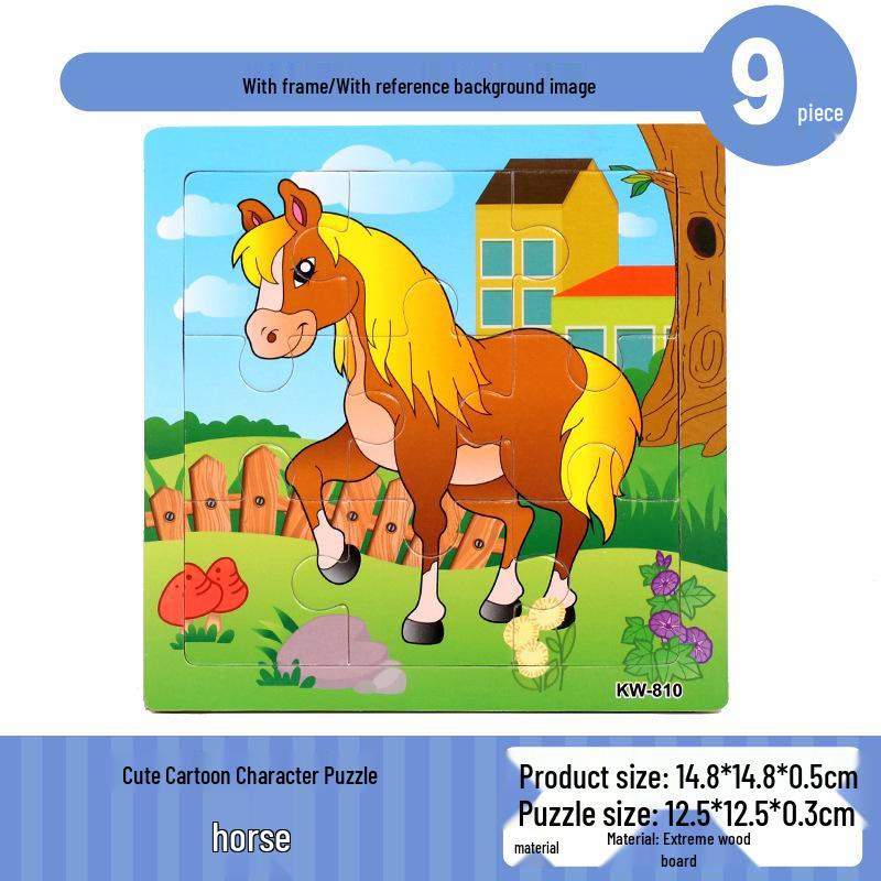 Frühpädagogisches Holztiere-Puzzlebrett für Kinder von 0-3 Jahren - 9-teiliges Lernspielzeug