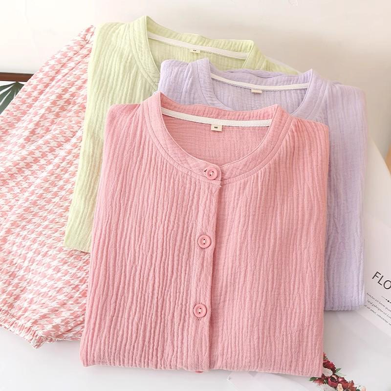 Women's Summer Pajamas: Sweet Round Neck, Long/Short Sleeves, Versatile Home & Outdoor Wear, Cloud Cotton
