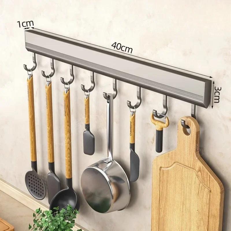 Kitchen Utensils Storage Row Hook Holder Wall Mounted Drill-free Hooks Rack for Bathroom Robe Towel Coat Hanging Home Use