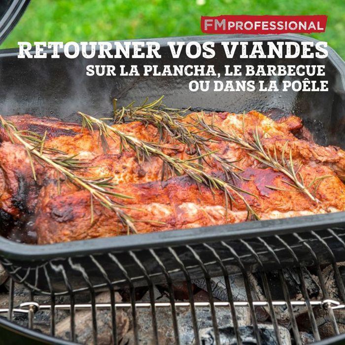 Spatule à plancha - fm professional - pelle coudée - acier inoxydable - bois - 27,5 cm