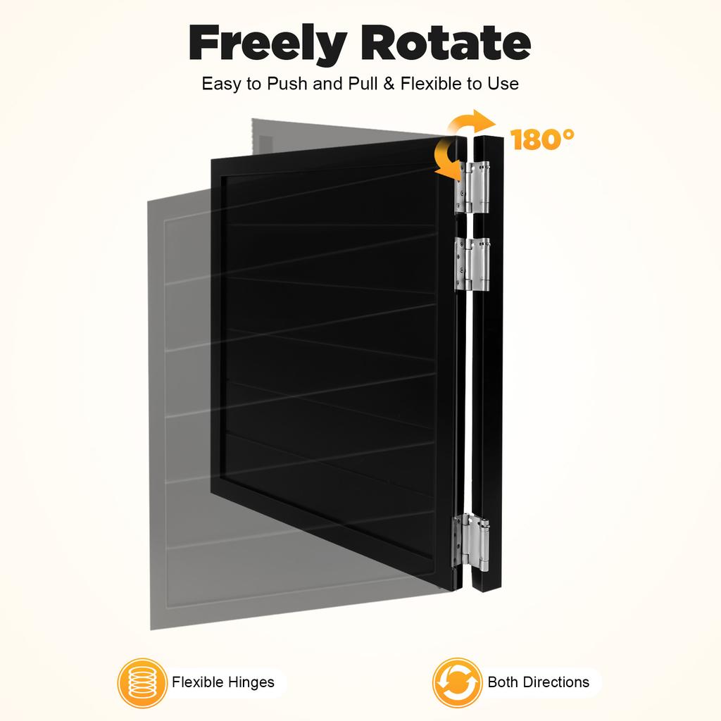 Black Modern Solid Wood Swinging Door - 90x90cm Porch Entrance Partition Door, 180° Swing, 35mm Thick Panel With 3 Spring Hinges