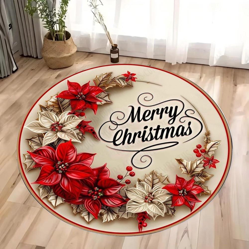 Christmas Elegant Plaid Carpet Poinsettia Gingerbread House Rug for Home Decoration Red Green Gold Mat Rugs for Bedroom Bedroom