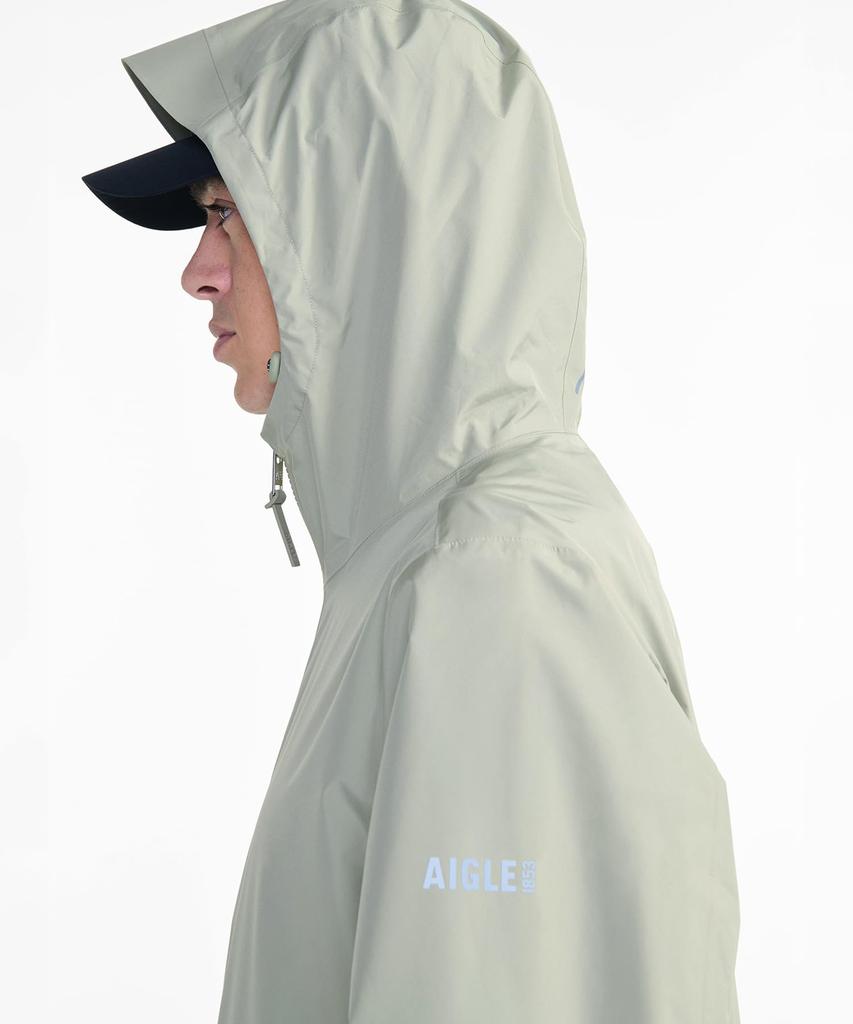 Aigle Official MTD Rain Pack Pocketable Hooded Sage Size Small Waterproof, Breathable, Water-Repellent Zip-Up Coat, Green,