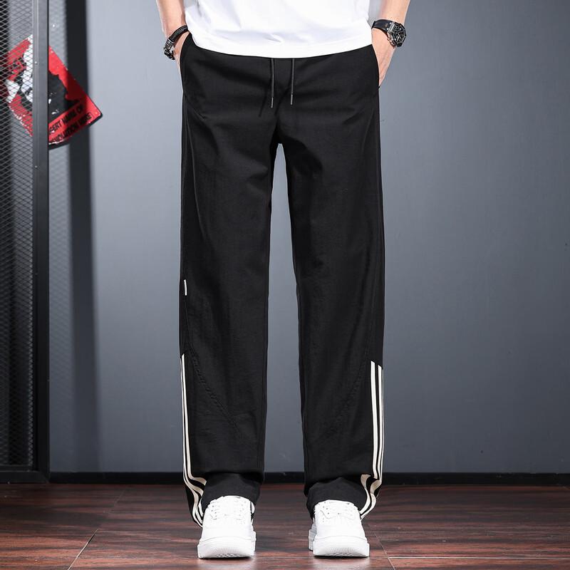 Jielueino Men s Summer Thin Striped Wide Leg Sport Pants L