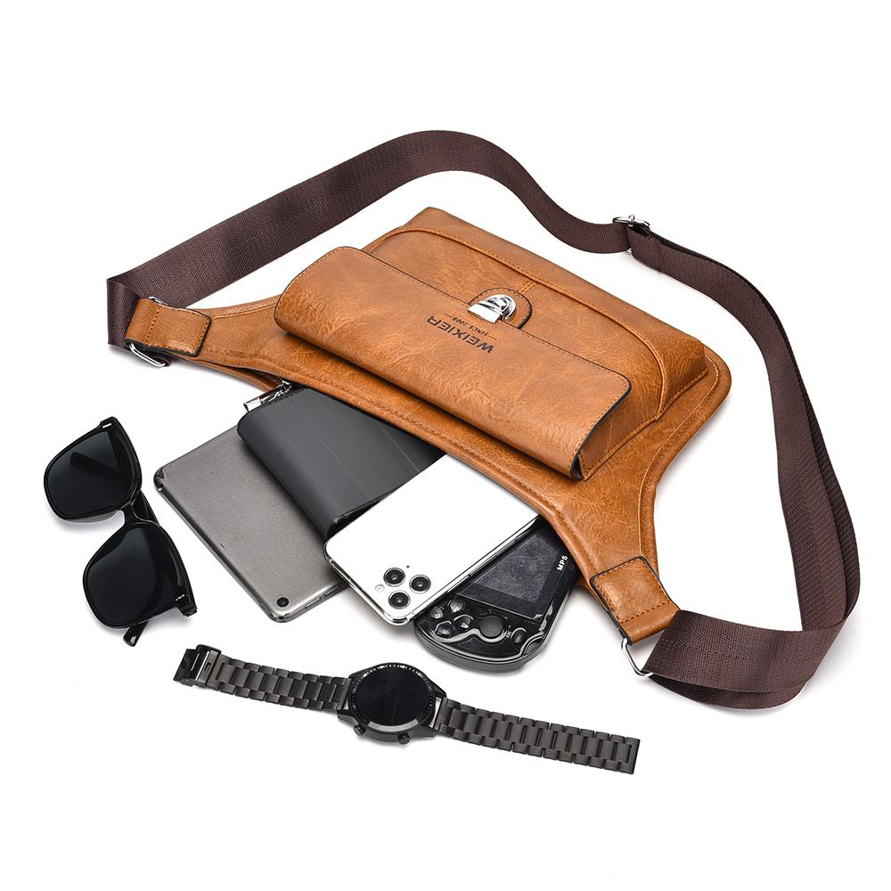 WEIXIER Men's Leather Sling Bag Crossbody Shoulder Bag Waterproof Messenger Waist Chest Bag Briefcase Travel Bag