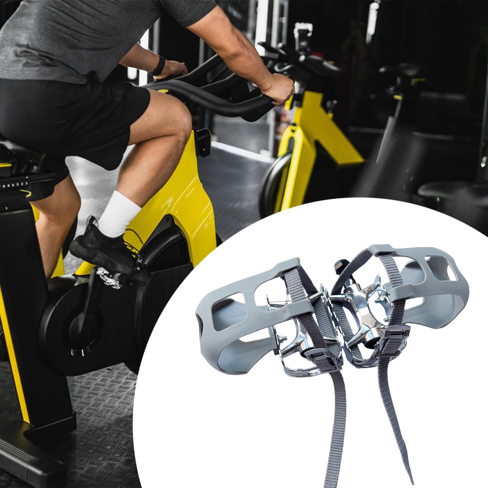 

2 Pieces Exercise Bike Pedals with Straps Repair Replacement Nonslip Accessories Bicycle Pedals for Outdoor Bicycles Home Gym