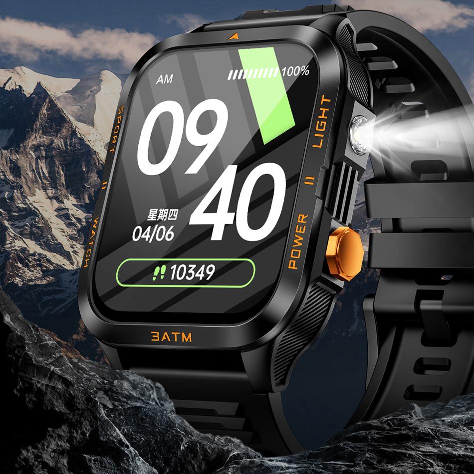 Novo Relógio Inteligente Militar para Homens ao Ar Livre Lanterna Bateria Grande de 880mAh IPX8-3ATM Chamada Bluetooth Smartwatches Para Android e iOS
