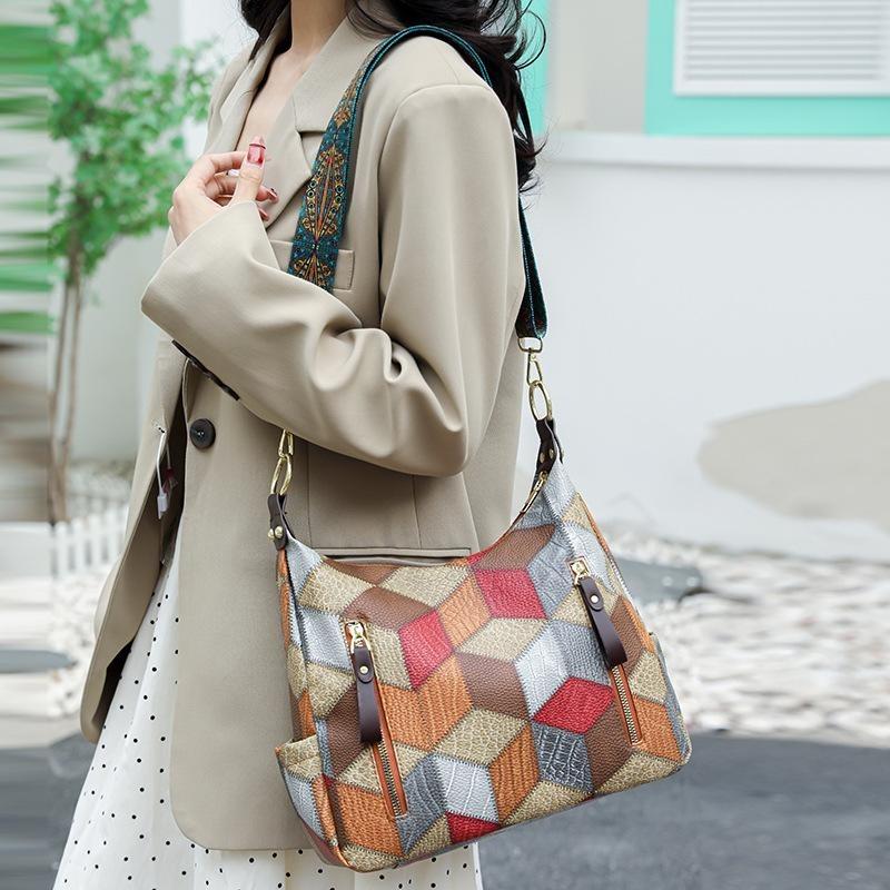 Retro Single Shoulder Crossbody New Color Collision Middle-aged Large-capacity Handbag Tote Women's Bag