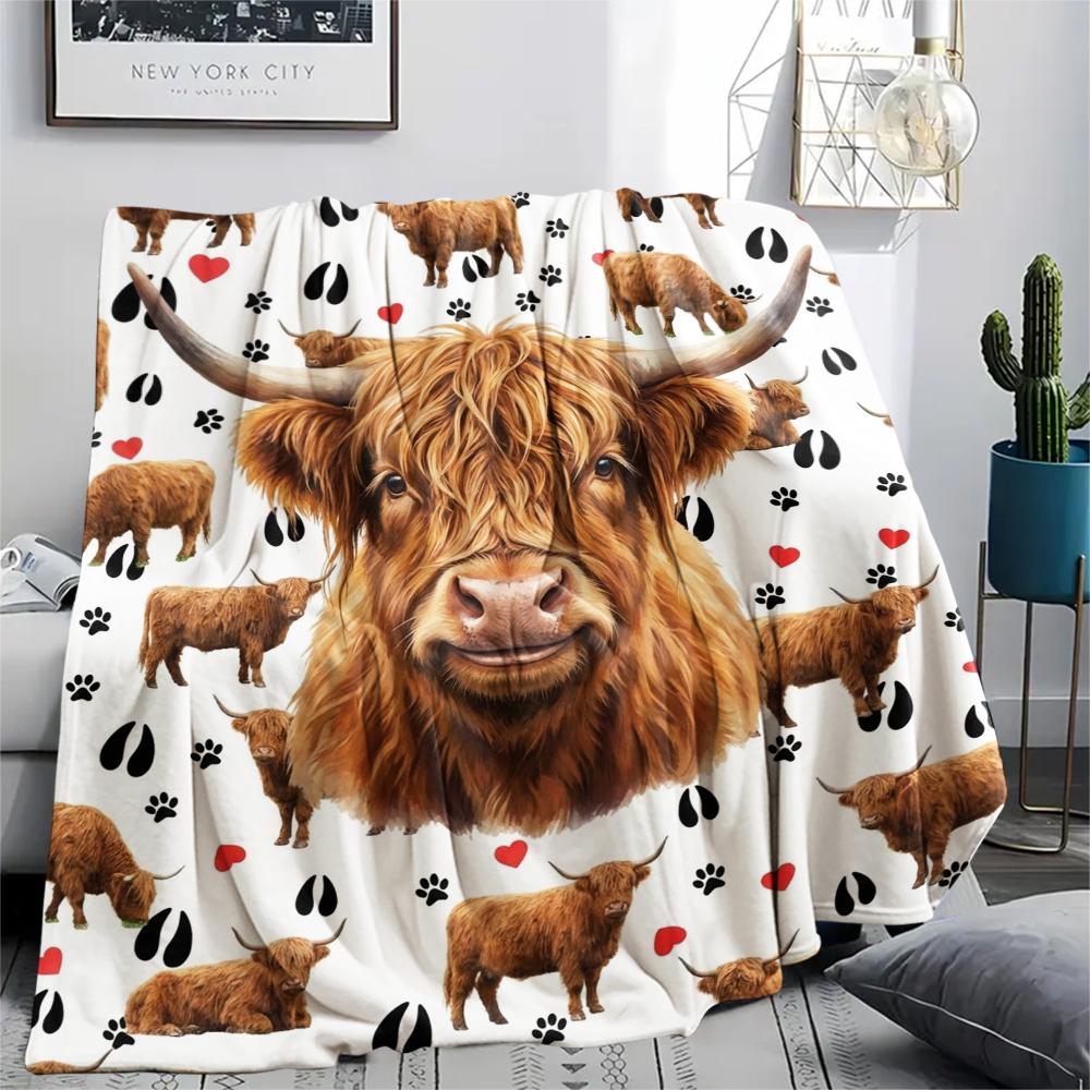 1 ks flanelová deka s potiskem kreslených zvířátek, Vysoká kvalita, Pro všechna roční období, Domácí dekorace, Teplo a pohodlí, Perfektní jako vánoční dárky
