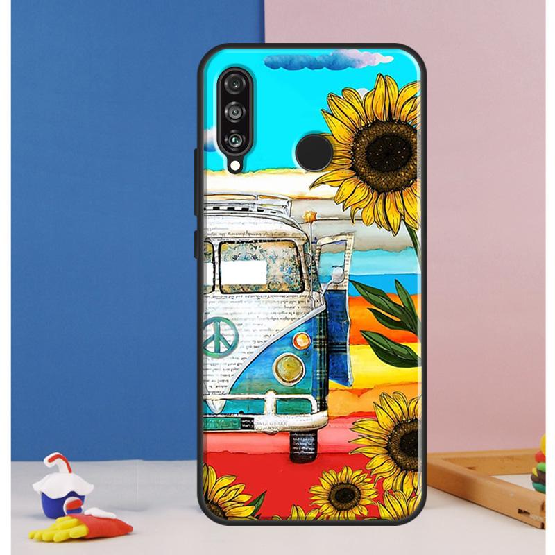 Hippie Peace Bus and Sunflower Case For Huawei Nova Y73 Y72 Y70 Y90 Y60 Y61 Y91 12s 12i 11i 8i 9 10 SE P30 P40 Lite P60 Pro