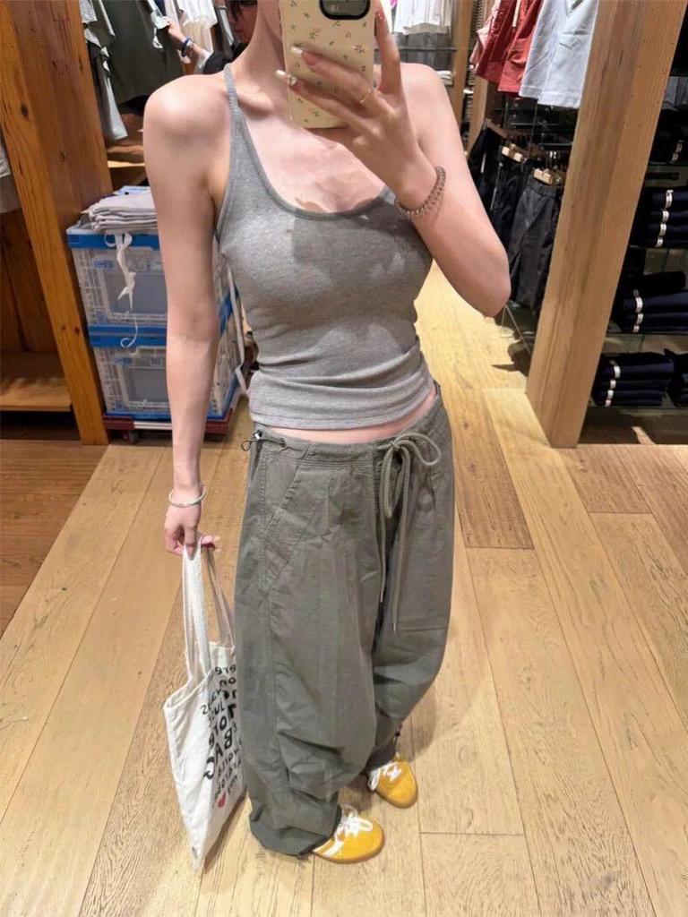 Women's Summer Hot Girl Pure Style I-Back Tank Top with Chest Pad, Solid Color, Versatile Sports Design