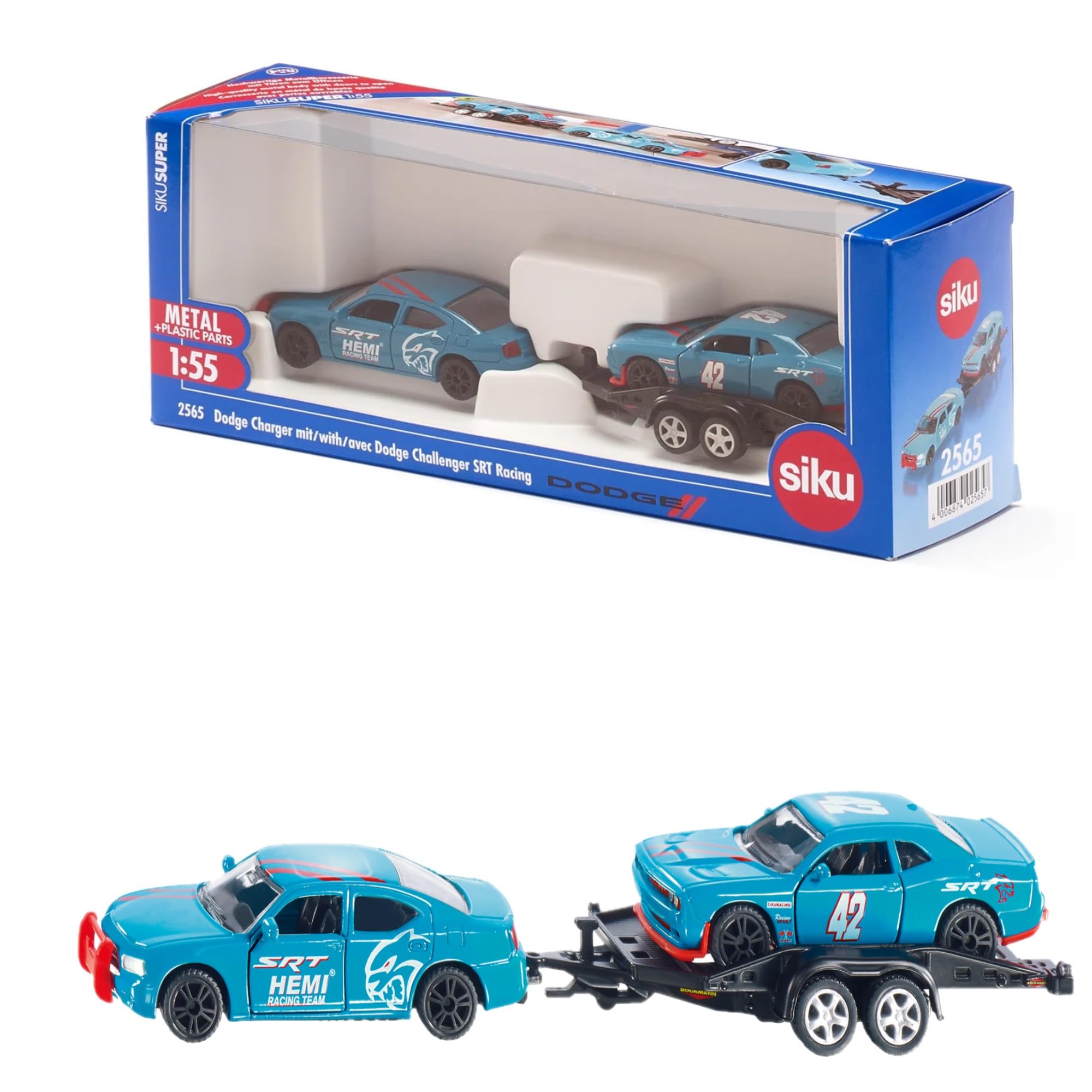 SIKU Dodge Charger Dodge Racing for ages 3 and SK2565 Trailer, Carrying, up,