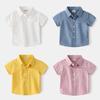 Boys' Cotton Short Sleeve Shirt Color Collared Casual Top for Everyday Outfits