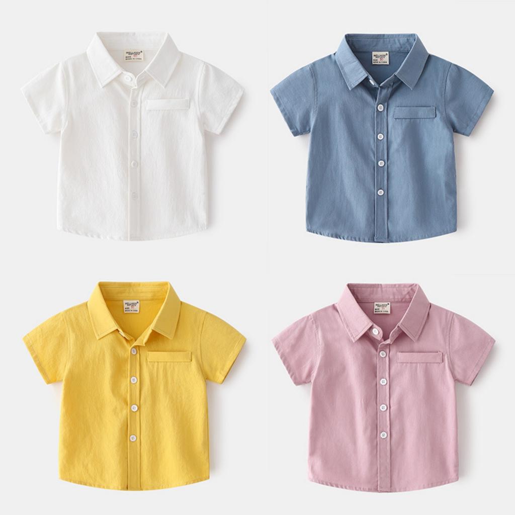 Boys' Cotton Short Sleeve Shirt Color Collared Casual Top for Everyday Outfits
