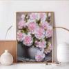 Diamond Painting Embroidery Cross Stitch Pink Flower Full Round Diamond Vase Mosaic Decor For Home 30x40cm/12x16inch