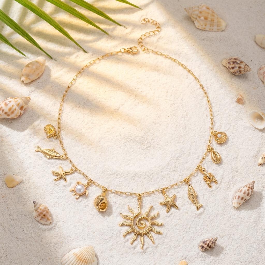Bohemian Shell Starfish Scallopes Pendant Necklace For Women Ocean Series Seahorse Fish Coral Choker Beach Vacation Jewelry