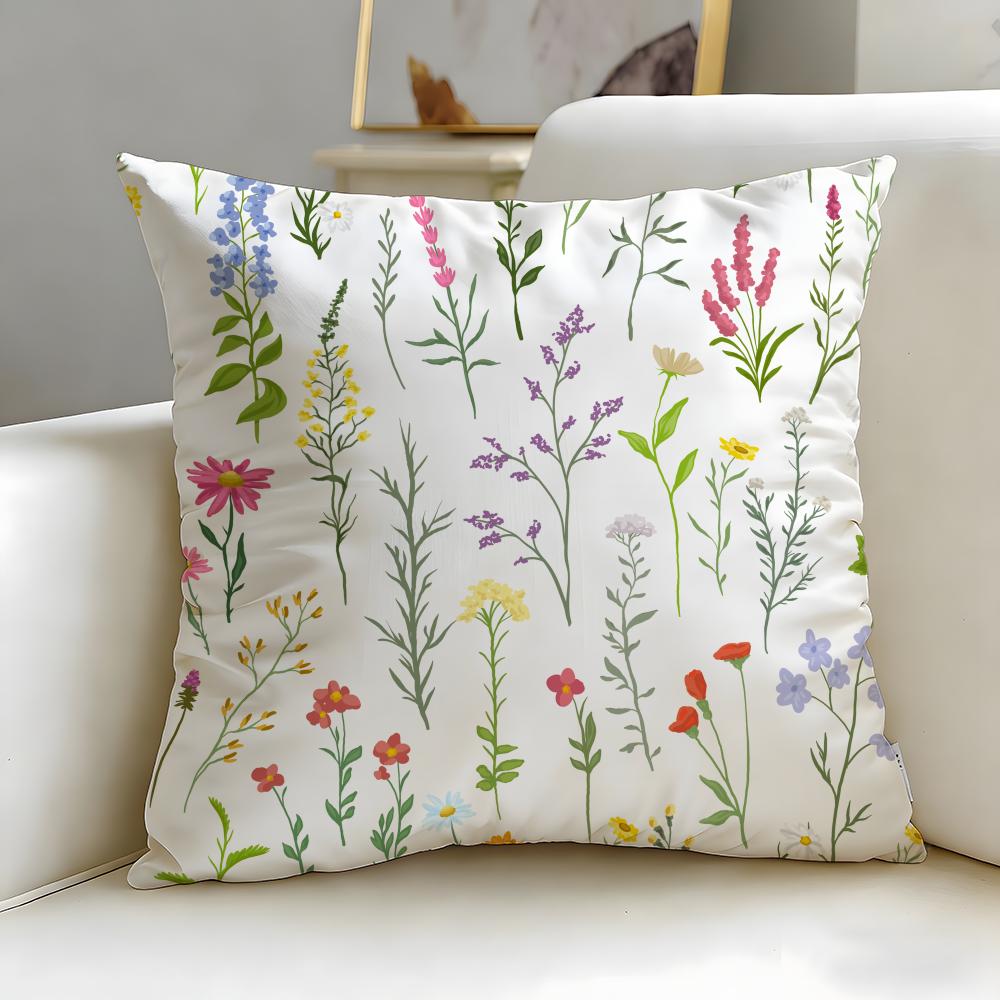 Classic Theme Spring Wildflowers Cushion Cover Soft & Easy-Wash Pillow Case – Versatile for Couch, Bed, Travel and Office