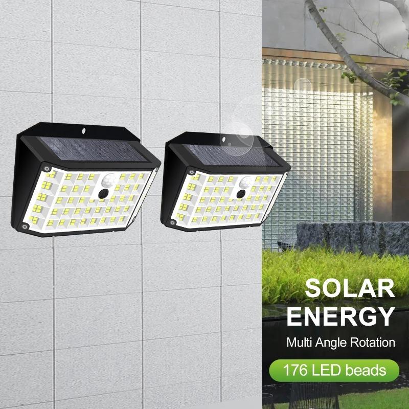 176 LED Solar Lights Outdoor Waterproof Motion Sensor Solar Powered Flood Lights Security Wall Lights 3 Modes Yard Deck Garden
