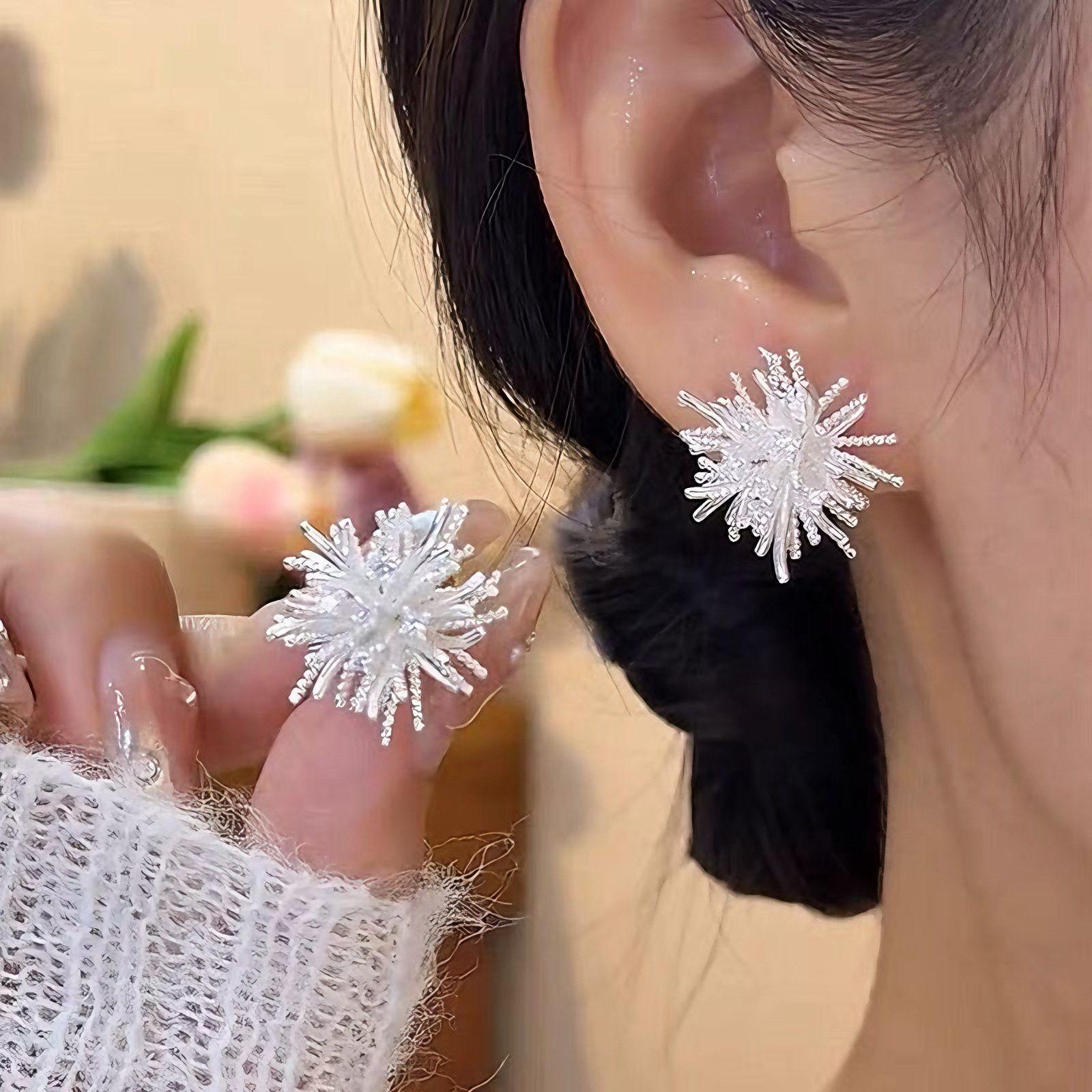 

New popular silver high-end unique fireworks S silver needle earrings women s earrings exaggerated niche earrings
