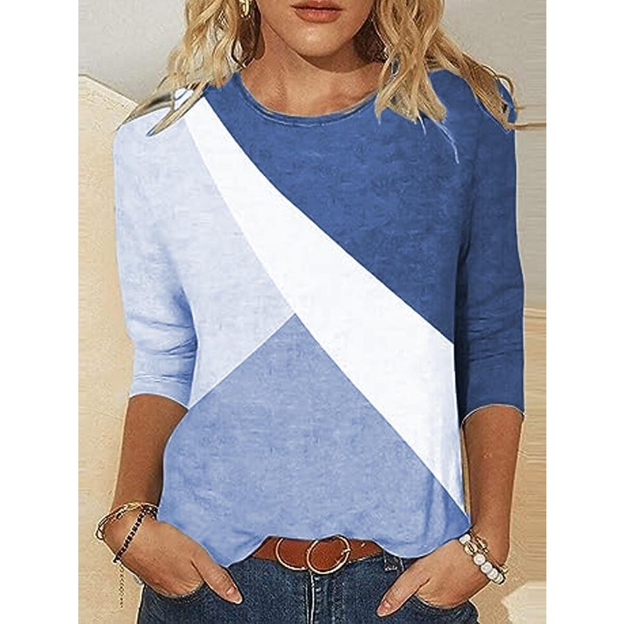 Jarní a podzimní top s kulatým výstřihem, 3D barevným blokovým potiskem, módní ležérní dámské tričko s dlouhým rukávem