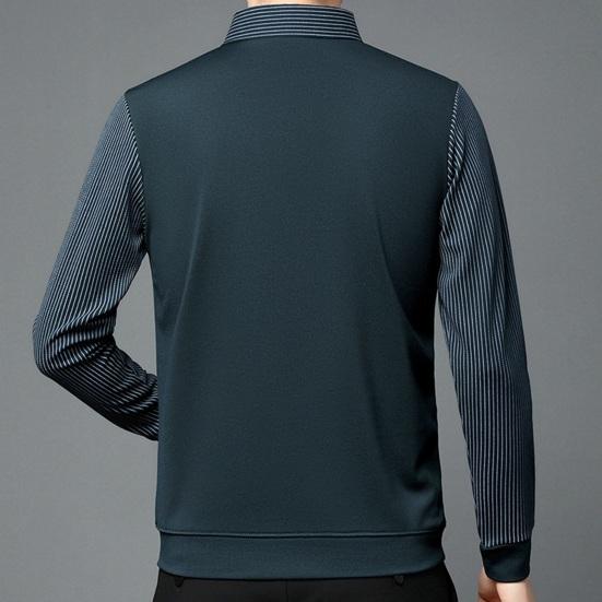 Men Fall Winter Top Fake Two-piece Pluish Lined Turn-down Collar Formal Business Style Shirt Mid-aged Men Father Office Work Clothes