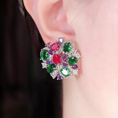 CMM Koreanische Damenmode Grün Rose Rot Hit Farbe CZ Zirkon Ohrstecker Hochzeit Party Einzigartige Moderne Schmuck Accessoires