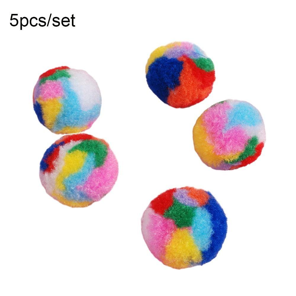 5pcs/set Colorful Cat Training Mute Ball Plush Cat Teaser Ball  for Cleaning Teeth