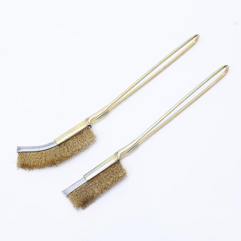 Iron Handle Wire Brush for Cleaning and Rust Removal - Bent Head, Stainless Steel, Nylon, Mini Size