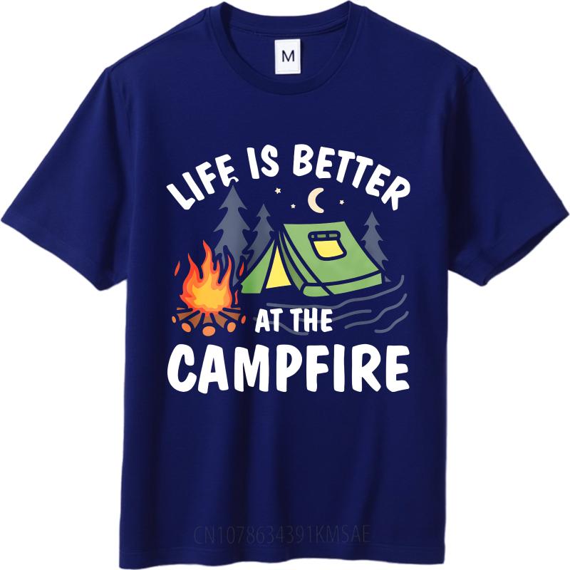 T Shirt Men Casual Round Neck Tee Brand Summer For Man tshirt Life Is Better At The Campfire Short Sleeve Soft Oneck Top Tees
