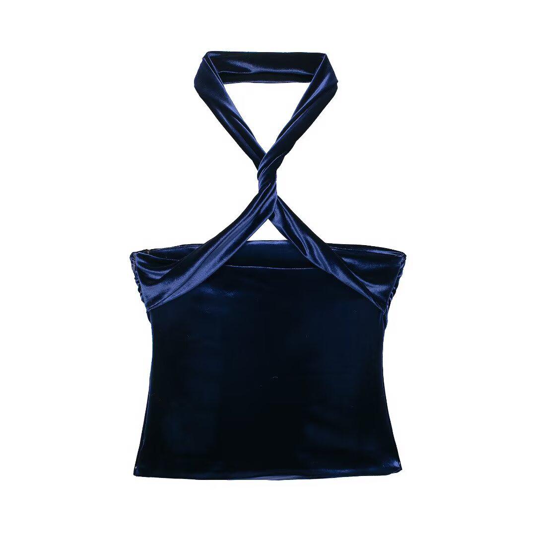 

2024 Winter Women s Fashion: Sexy Halter Neck Tencel Velvet Camisole S