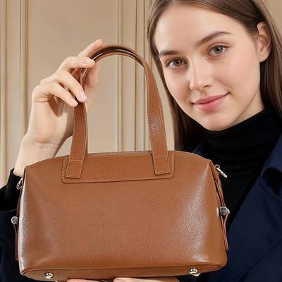 Vintage Boston Women's Bag Large Capacity Handbag Cowhide Bag Single Shoulder Crossbody Vegetable Tanned Cowhide Genuine Leather Texture Handbag