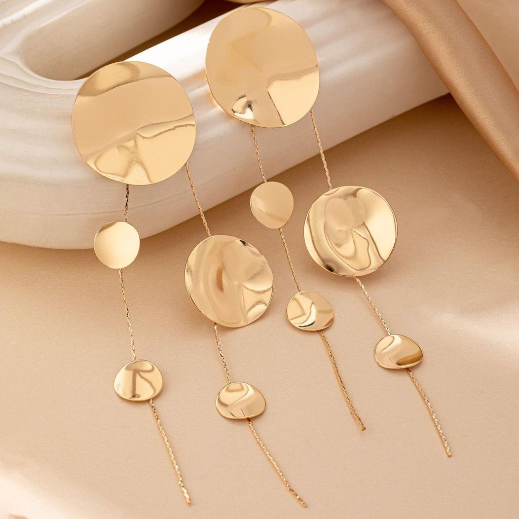 High-End Celebrity Style Long Tassel Earrings – European & American Fashionable Street Style Irregular Round Earrings for Women