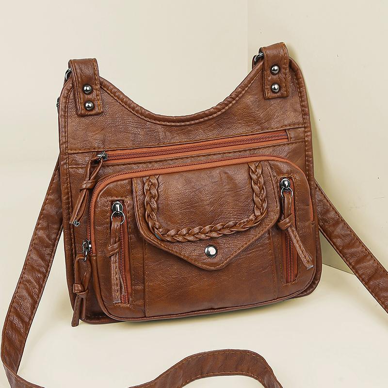 Vintage Shoulder Bag Multi-Zipper Women's Bag