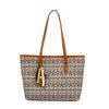 2026 New Arrival PU Leather Women's Tote Bag Retro Geometric Print Large Capacity Shoulder Bag Trendy Beaded Pendant Handbag