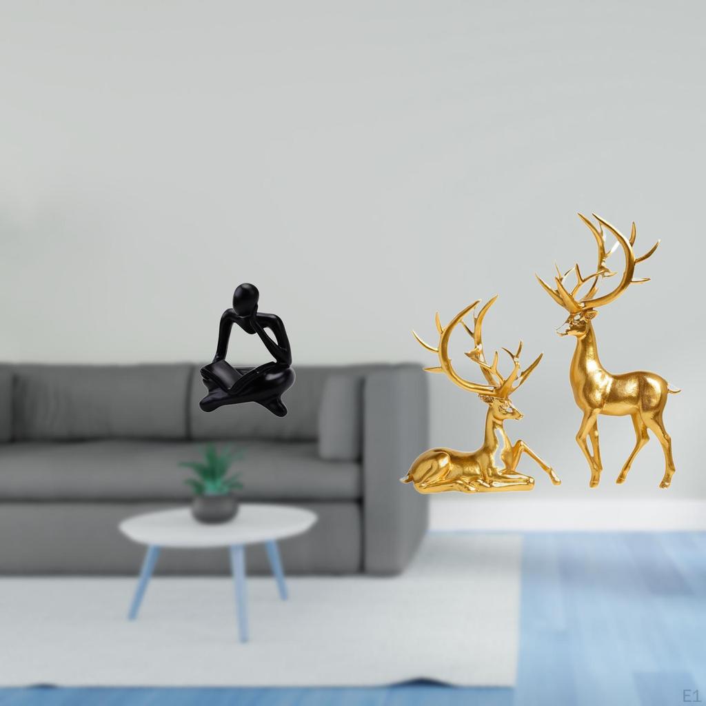 Abstract Couple Deer Thinker Statue Decoration for Tabletop Living Room Shelf Office Bookshelf Resin