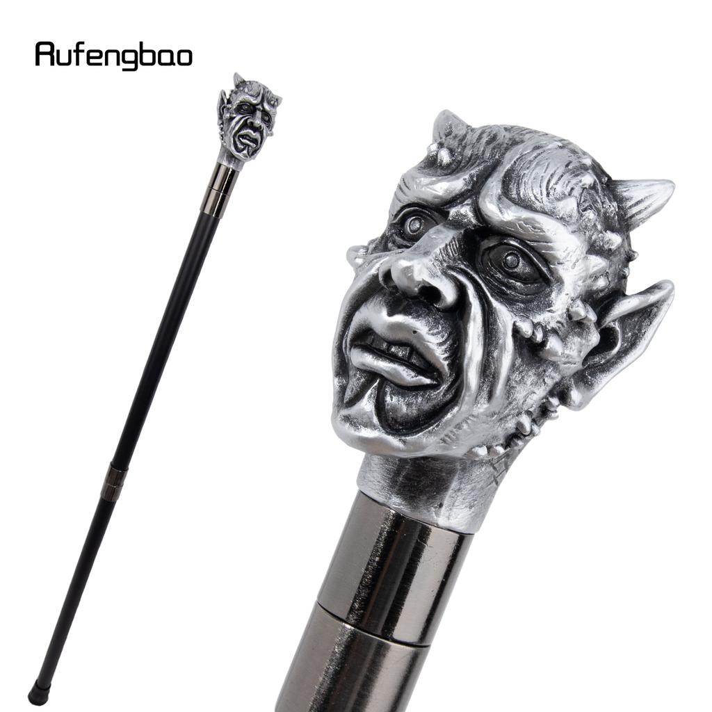 Silver Resin Skull Monster Head Walking Cane Fashion Decorative Steel Stick Gentleman Elegant Cosplay Cane Knob Crosier 94cm