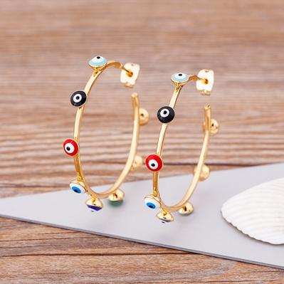 Classic Lucky Colorful Turkish Evil Eye Beads Earrings Geometric Big Circle Drop Earrings For Women Girls Copper Jewelry Gifts