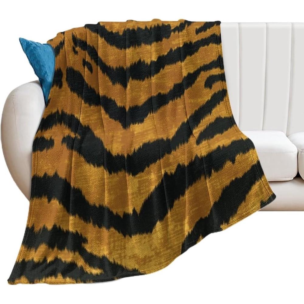 Asian Style Chinoiserie Flannel Blanket Animal Print Tiger Stripes Throw Blankets Brown Golden Black Tiger Print Warm Throw Blan