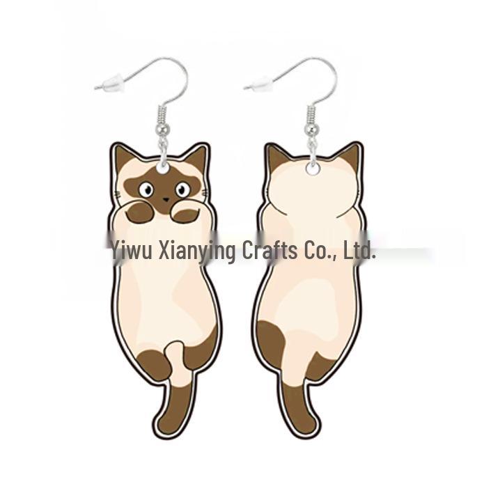 Cute Cat 2D Acrylic Cartoon Animal Earrings - Women's Fashion Accessory