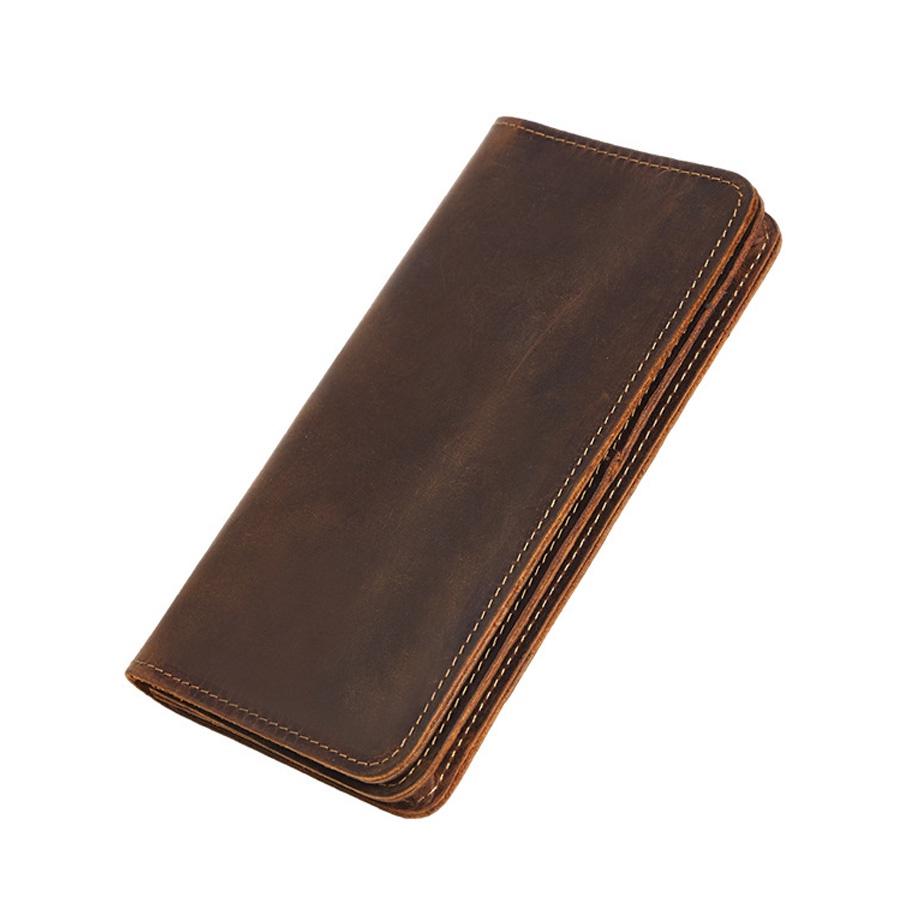 2025 Men's Crazy Horse Leather Wallet Retro Business Card Holder Real Cowhide Multi-card Clutch with Patina Finish