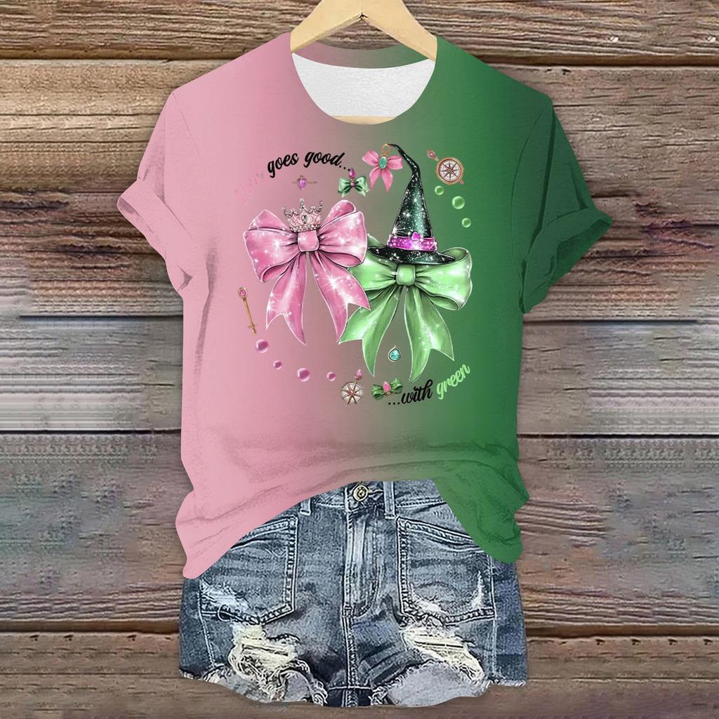 Women's Casual Printed T-shirt Round Neck Pullover Short Sleeve Top