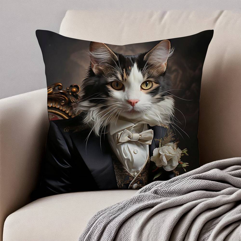 Renaissance Königliche Katze Lustiger Kissenbezug Anti-Hausstaubmilben Unsichtbarer Reißverschluss Sofa Bett